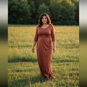 🤰🏽 Mother Bee Maternity Long Sleeve Dress In Terracotta